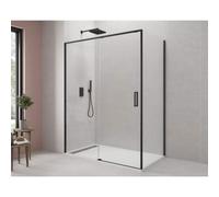 GME Mampara Ducha Angular Fijo + Corredera + Lateral Fijo TWENTY NEGRA 125/75 - Diseño Moderno - Vidrio Templado - Tratamiento Antical Black