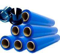 GMS - 6 Rollo de Film Estirable para Embalaje 375 metros + Aplicadores de plastico- Film Azul de Alta Resistencia para Protección y Seguridad de Envíos y Almacenaje (Azul, 6 Rollo + 2Tacos)