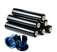 GMS - 6 Rollos de Film Estirable para Embalaje Negro 375 metros + 2 Tacos Aplicadores - Film Negro de Alta Resistencia para Protección y Seguridad de Envíos y Almacenaje (Negro, 6 Rollo + 2Tacos)
