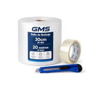 GMS - Rollo Burbuja 30cm x 20m + Cutter + Precinto - Rollo Burbuja Mudanza - Rollo Plastico Burbuja Embalaje - Burbuja Mudanza, Envio y Embalaje - Papel Burbuja (30cmx20m+Cutter+Precinto)