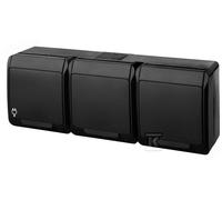 ENCHUFE NEGRO NT 3X Z/U CON SOLAPAS IP44 3X2P+Z HERMES 0323-09