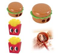 GNALIA 4 Sacapuntas Con Depósito Milan, Diseño Divertido De 2 Hamburguesas Y 2 Papas Fritas, Compacto Y Ligero