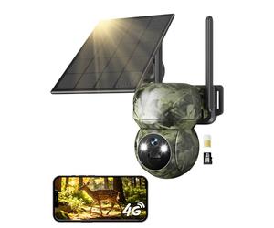 GNCC 4G LTE Camara Fototrampeo de Caza 360°PTZ, 2K Cámara Vigilancia Solar con Tarjeta SIM, Visión Nocturna en Color/Infrarrojos, Audio Bidireccional, IP65 Impermeable, para Caza y Monitoreo Remoto
