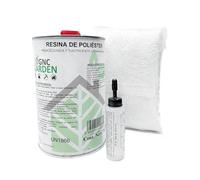 GNCGarden Kit Reparación Resina de Poliéster 1kg (1kg Resina + 1m2 Mat-300 + 25grs Catalizador) para Metal, Fibra de Vidrio, Madera, Plástico, Vidrio