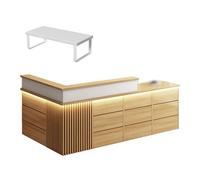 GNNymphyte Mostrador De Recepción Moderno, Bandeja para Teclado Y Amplio Espacio De Almacenamiento, Luces LED, Adecuado para Hoteles, Oficinas Comerciales Y Hoteles(Brown,Left_160X60X100CM)