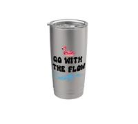 Go With the Flow Pink Flamingo Beach Vacation Summer Vibes Vaso térmico de acero inoxidable de doble pared