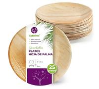 GoBeTree 25 Platos Desechables Elegantes de Hoja de Palma Redondos de 23 cm | Vajilla Rígida Similar al Bambú para Barbacoa, Boda y Fiesta, Plato Llano Principal con 2 cm de Borde, Apto para Microondas