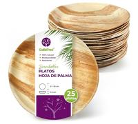 GoBeTree 25 Platos Desechables Hoja de Palma Elegantes, Hondos de 25 cm | Vajilla Rígida Similar al Bambú para Barbacoa, Boda y Catering, Plato Hondo Grande con 3,5 cm de Borde, Apto para Microondas