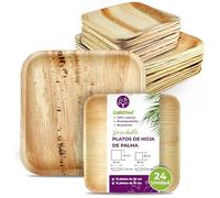 GoBeTree Platos de Hoja de Palma Desechables Elegantes, 24 Platos Cuadrados | Vajilla Rígida Similar al Bambú para Barbacoa, Boda y Catering, 12 Platos de 25 cm y 12 de 18 cm, Aptos para Microondas