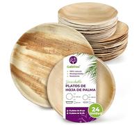GoBeTree Platos Desechables Elegantes de Hoja de Palma, 24 Platos Redondos | Vajilla Rígida Similar al Bambú para Barbacoa, Boda y Fiesta, 12 Platos de 25 cm y 12 de 18 cm, Aptos para Microondas
