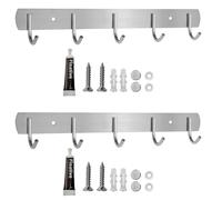 Godneei 2 Piezas Autoadhesivo Percheros Pared, Acero Inoxidable Reforzado Perchero Pared, Cabide Parede con 5 Ganchos, para Entrada, Cocina y Baño
