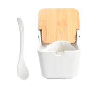 Godneei Azucarero de Cerámica con Tapa y Cucharilla - Tarro de Sal o Especias 250ml, Saleros, Contenedor Blanco para Cocina, 9 x 9,5 x 9,5 cm