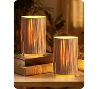 GOEBLESON Lámpara de Mesa de Imitación ratán, Juego de 2, Pantalla Tejida a Mano, con Bombilla LED de 4W 2400K Luz Cálida, Lámpara de Mesita Bohemia, para Dormitorio, Oficina, Salón ZLF11TLDP205
