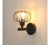 Goeco Aplique de Pared Cristal, Lámpara de Pared LED Negro E27, Iluminación Interior Moderna de Metal y Cristal K9 para Dormitorio, Salón, Pasillo, Escalera, Hotel, Restaurante