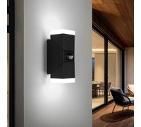 Goeco Aplique Pared Exterior, IP65 Lámpara Pared, Orientable 340°, 12W 1550lm Blanco Frío 6500K, Luz con Sensor de Movimiento, Luz Exterior para Pared, Puerta y Balcón, 19cm, Negro