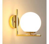 Goeco Aplique Pared Interior, E27 Lámpara de Pared Vintage con pantalla de cristal en forma de bola, Max.60W para Dormitorio, Pasillo, Escalera (Bombillas no Incluidas), Dia.15cm