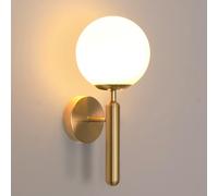 Goeco Lámpara de pared Pantalla de Cristal Esférica, E27 15CM Dorado