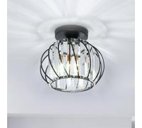 Goeco Lámpara de Techo de Cristal, E27 Plafón Moderna, Lámpara de Araña Industrial Vintage con Pantalla en Forma de Jaula para Entrada Pasillo Dormitorio Salón, Negro