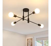 Goeco Lámpara de Techo Industrial, 4 Luces Casquillo E27, 71CM, Negro