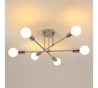 Goeco Lámpara de Techo Industrial, 6 Luces Casquillo E27, 60CM, Cromo
