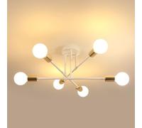 Goeco Lampara de Techo Industrial, 6 Luces E27 Plafon Sputnik Vintage, Lámparas Colgantes Retro para Dormitorio Salon, Pasillos, Blanco + Dorado, Ø 60 cm (No Incluidas Bombillas)