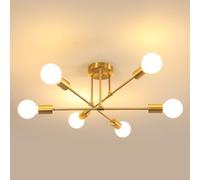 Goeco Lámpara De Techo Vintage, Ø 60 cm Lámparas Colgantes Bombilla E27 de 6 Luces, Plafon de Techo Industrial Dorada para Salón Dormitorio (No Incluidas Bombillas)