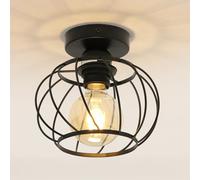 Goeco Lámpara de Techo Vintage, Plafón de Techo Industrial Colgante E27 con Pantalla de Jaula, Luz de Techo Iluminación para Cocina, Balcón, Pasillo, Cabina (Negro, Dia.18CM)