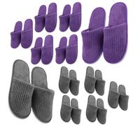 GOEDCH 10 pares de pantuflas de forro polar coral: zapatillas de spa moradas y grises, zapatillas de forro polar coral, pantuflas de terciopelo de algodón lavables unisex, zapatillas de hotel para