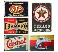 GOEDCH Cartel de metal retro para garaje, decoración: juego de 5 placas de metal vintage de 20 x 30 cm, diseño vintage nostálgico, cartel de metal para coche, decoración de pared rústica para taller