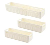 GOEDCH - Juego de 3 cajas de almacenamiento retráctiles, extensible de 28 a 48 cm, organizador de cajones plegables de plástico con asas, caja de almacenamiento extensible para cocina, baño