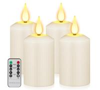 GOEDCH Juego de 4 velas LED: velas sin llama, velas eléctricas con temporizador y mando a distancia, funciona con pilas, resistente al agua, para decoración de hogar, fiesta, Navidad, corona de