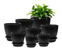 GOEDCH Juego de 8 macetas: maceta de plástico de alta calidad con plato, maceta de plástico resistente, diseño minimalista para decoración del hogar y la oficina