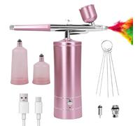 GOEDCH Kit de Aerógrafo con Compresor: Juego de Aerógrafo de Alta Presión Portátil, Aerógrafo Inalámbrico Recargable para Hidratación de la Piel, Arte de Uñas, Tatuaje, Pintura, Maquillaje (Rosa)