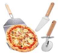 GOEDCH Pala para pizza: con pala para pizza de acero inoxidable para piedra de pizza, pala de pizza premium con mango plegable - 57 x 24 cm XXL pala para horno / barbacoa, resistente al calor y ahorra