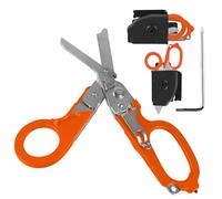 GOEDCH Tijeras De Rescate 6 En 1: Tijeras Para Traumatismos, Alicates De Tijeras Plegables Portátiles De Acero Inoxidable, Tijeras De Emergencia Para Primeros Auxilios, Color Naranja