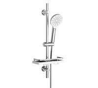 Görbach Barra de Ducha con Alcachofa de Ducha 3 funcións, Acero inoxidable Columna Ducha sin Grifo con Soporte Ajustable y Manguera, Compatible con Orificios Existentes, Estante Ducha, 70 cm Cromado