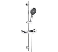Görbach Barra de Ducha con Alcachofa de Ducha 3 funcións, Acero inoxidable Columna Ducha sin Grifo con Soporte Ajustable y Manguera, Compatible con Orificios Existentes, Estante Ducha, 100 cm Cromado