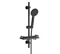 Görbach Barra de Ducha con Alcachofa de Ducha 3 funcións, Acero inoxidable Columna Ducha sin Grifo con Soporte Ajustable y Manguera, Compatible con Orificios Existentes, Estante Ducha, 70 cm Negro