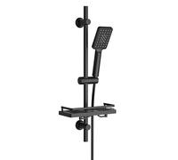 Görbach Barra de Ducha con Alcachofa de Ducha 3 funcións, Acero inoxidable Columna Ducha sin Grifo con Soporte Ajustable y Manguera, Compatible con Orificios Existentes, Estante Ducha, 70 cm Negro