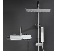 Görbach Columna de Ducha con Grifo, Conjunto Set Ducha Acero Inoxidable con Barra Altura Adjustable, Adaptarse a los orificios existentes, Cabezal Lluvia 25x25 cm y Mezclador Termostático Cromo