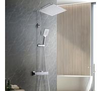 Görbach Columna de Ducha con Grifo Termostático, Set Conjunto Ducha Acero inoxidable 304 con Alcachofa Ducha Mano Cabezal Ducha Lluvia Cromo 30x30 cm