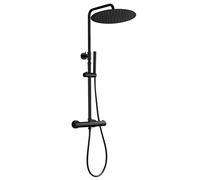 Görbach Columna de Ducha con Grifo Termostático, Set Conjunto Ducha Acero inoxidable 304 con Alcachofa Ducha Mano Cabezal Ducha Lluvia Negro D30cm