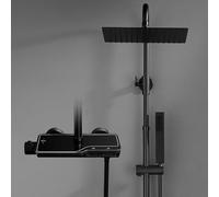 Görbach Columna de Ducha con Rubinetto Termostatico Negro Set de Ducha con Grifo Barra Altura Ajustable Acero Inoxidable Columna Ducha y Alcachofa Baño Cabezal Ducha Iluvia (25x25cm cuadrado)