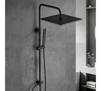 Görbach Columna de ducha de acero inoxidable sin Grifo, Set ducha de lluvia con barra de ducha ajustable en altura 74 - 114 cm, cabezal de ducha XXL 30x30 cm Negro