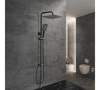 Görbach Columna de ducha de acero inoxidable sin Grifo, Set ducha de lluvia con barra de ducha ajustable en altura 74 - 114 cm, cabezal de ducha XL 25x25 cm Negro