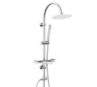 Görbach Columna de ducha de acero inoxidable sin mezclador, columna de ducha de hidromasaje, barra de ducha con alcachofa de lluvia y portaobjetos estante cromado (UD20 cm)