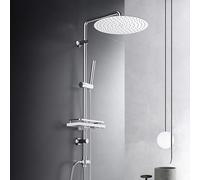 Görbach Columna de Ducha sin Grifo, Conjunto Set Ducha Acero Inoxidable con Barra Altura Adjustable, Adaptarse a los orificios existentes, Cabezal Lluvia 30 cm y Estante Ducha Cromo