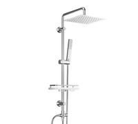 Görbach Columna de Ducha sin Grifo, Conjunto Set Ducha Acero Inoxidable con Barra Altura Adjustable, Adaptarse a los orificios existentes, Cabezal Lluvia 20x20 cm y Estante Ducha Cromo