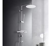 Görbach Columna de Ducha sin Grifo, Conjunto Set Ducha Acero Inoxidable con Barra Altura Adjustable, Adaptarse a los orificios existentes, Cabezal Lluvia 20 cm y Estante Ducha Cromo