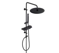 Görbach Columna de Ducha sin Grifo de Acero Inoxidable Negro Columna de Hidromasaje Altura Adjustable Conjunto Set de Ducha con Ducha Mano,Estante y Cabezal Ducha Rociador D30cm
